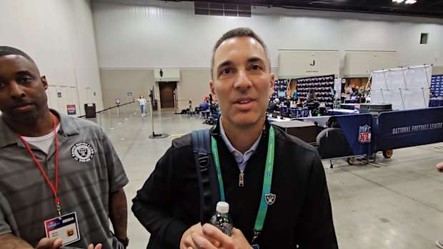 Las Vegas Raiders GM Tom Telesco 2024 NFL Combine Off Podium